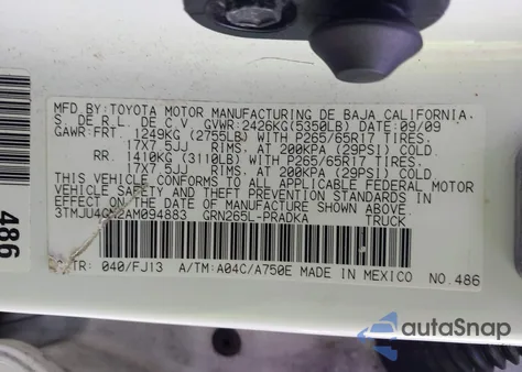 2010 Toyota Tacoma Prerunner V6 from USA, damaged, VIN 3TMJU4GN2AM094883